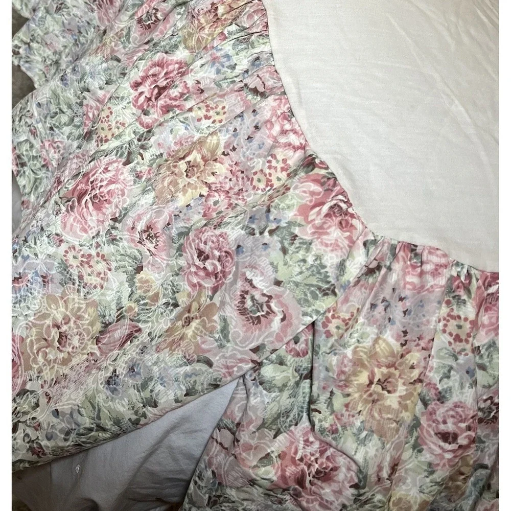 Jessica McClintock Vtg Queen Cottage Bedskirt Gathered Split Floral Gunne Sax‎